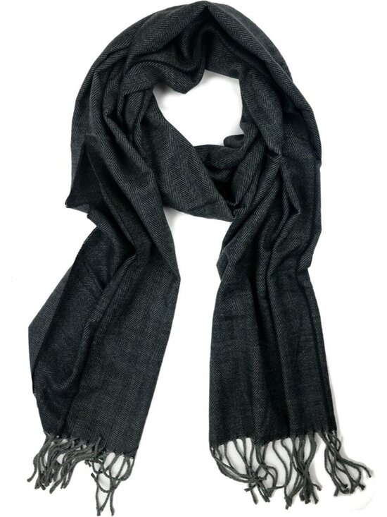 Accessories - Unisex Black-grey Herringbone Feather Super Soft Luxurious Cashmere Scarf